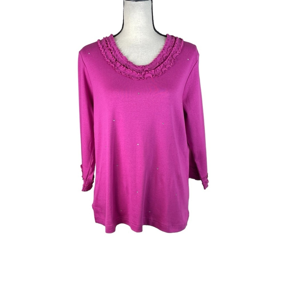 Quacker Factory Tunic Tee Pink Sparkle & Shine Rhinestone Pullover M NWT